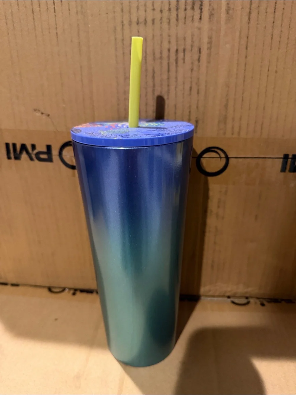 Starbucks Blue-Teal Gradient Tumbler with Yellow Straw